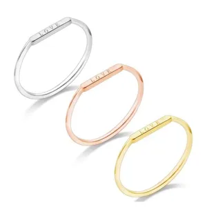 NEW Women's Dainty‎ White Gold-Plated S925 LOVE Bar Ring Size 4 thumbnail 12