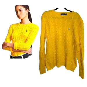 Polo Ralph Lauren Yellow Wool Cashmere Cableknit Sweater Lightweight Large thumbnail 2