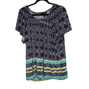 Style Co‎ Woman 3X Black White Geometric Print Tunic Top Short Sleeve thumbnail 2