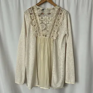 BKE Boutique Boho Cream Crocheted Long Sleeve Tunic Shirt Top **Sz L** 🌸🌸 thumbnail 2