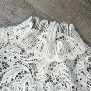Main Strip White Crochet Lace Overlay Midi Dress M Sleeveless High Neck Bridal thumbnail 4