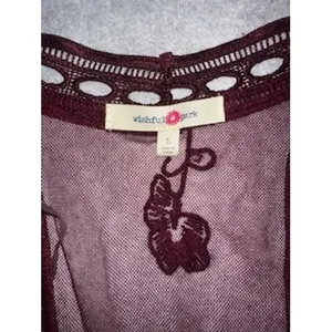Wishful Park Burgundy Floral Embroidered Sheer Mesh Lace Trim Cardigan Large thumbnail 3