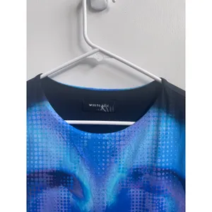 White Fox Blue Abstract Print Bodycon Mini Dress Long Sleeve Cyber Love Island L thumbnail 5