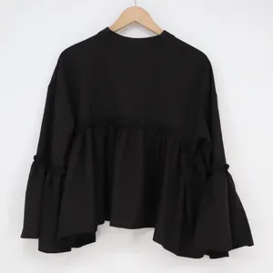 Shein Black Peplum Blouse Notched V-Neck Tiered Bell Sleeve Ruffle Top Large thumbnail 5