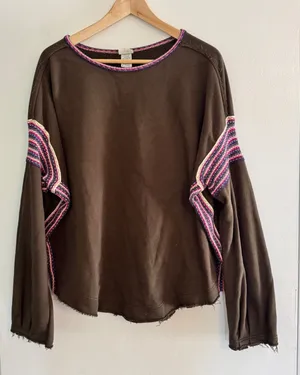 NATURAL LIFE Olive Green Knit Trim Sweatshirt with Colorful Trim thumbnail 1