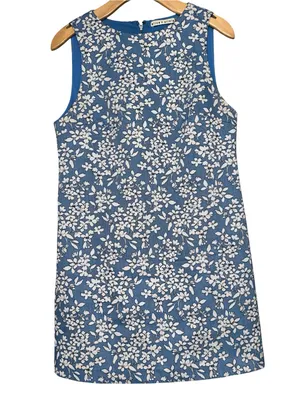 Alice & Olivia Women’s Size 6 Blue & White Floral Jacquard Sleeveless Dress thumbnail 2