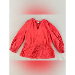 100% cotton Blouse flare milkmaid peasant whimsy v-neck textured women Large thumbnail 7