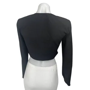 Zara Women's Black Long Sleeve Ring Deep V Neck Knit Blouse Crop Top Size M thumbnail 2