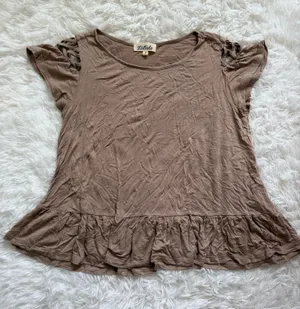 Brown blouse with cut out detailing on sleeves thumbnail 1