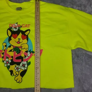 Doja Cat Cropped Graphic Pullover Sweatshirt Highlighter‎ Yellow Women Sz M NWOT thumbnail 6