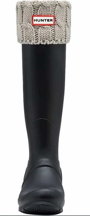 Hunter Black Tall Rain Boot with Cream Knit Cuff Insert thumbnail 1