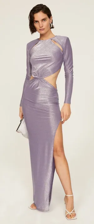 Bronx & Banco Sz M Purple Amara Lilac Cut Out Metallic Long Sleeve Maxi Dress thumbnail 1