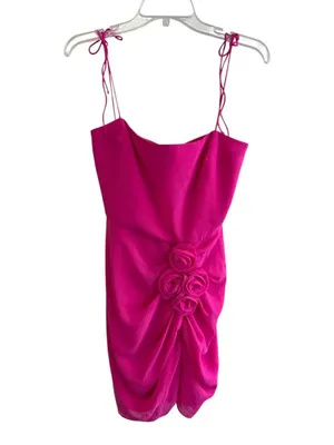 NWT AMANDA UPRICHARD Holly Dress Small Hot Pink Rosette Mini $255 thumbnail 11