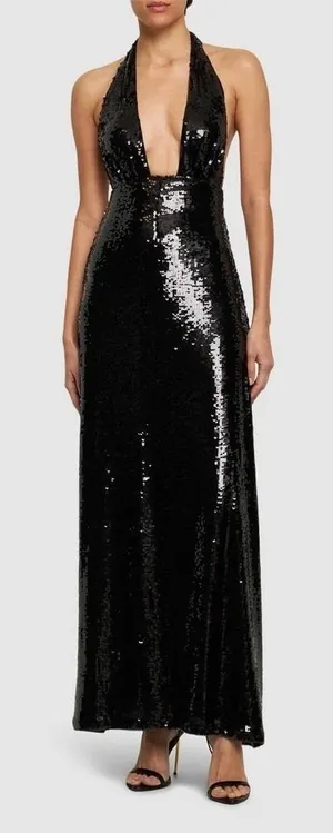 NWT!! WEWOREWHAT Black Sequin Halter Dress Full Length Maxi Glam Party‎ Size 2 thumbnail 1