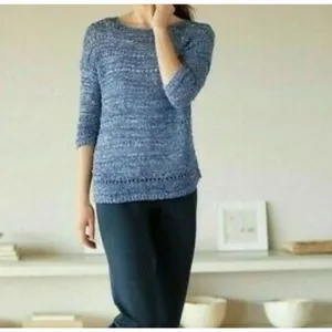 J.‎ Jill Pure Jill Blue Indigo Open Stitch Cotton Blend Pullover Sweater Size XS thumbnail 2