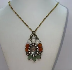 Bronze-Tone Multicolor Glitter Sparkle Rhinestone Necklace thumbnail 1