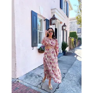 En Saison Lissandra Midi Dress Pink Floral Size Small NWT Long Sleeve Cut Out thumbnail 3