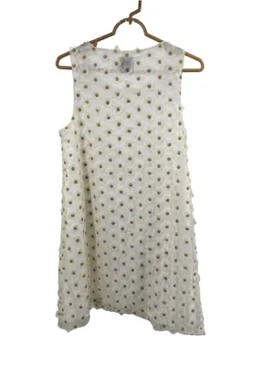 Lili Sidonio cream sheer overlay 3D daisy metallic gold S Mini Dress sleeveless thumbnail 2