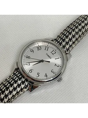 Timex women’s watch silver tone dial 35mm round case Quartz leather running thumbnail 2