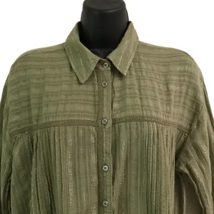 Anthropologie pin tuck moss green & metallic shirt dress S‎ thumbnail 4