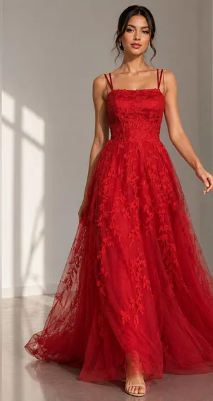 Wedding Dress VNAIX Red Lace Embroidered Tulle Ball Gown Size 6 thumbnail 1