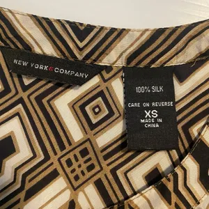 Geometric Print‎ Dress Short Sleeve V Neck Brown Black White Mini Retro Preppy thumbnail 5