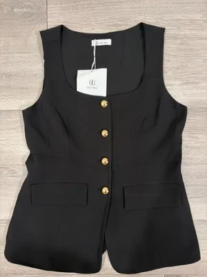 Cicy Bell Button Down Business Top Black thumbnail 1