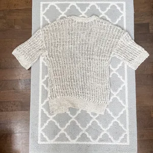 Free People marble tan crochet knit open cardigan quarter sleeve sweater thumbnail 8