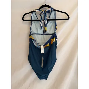 Cupshe‎ Womens Teal Blue Floral Ruched One Piece Halter Swimsuit NWT Size S thumbnail 2
