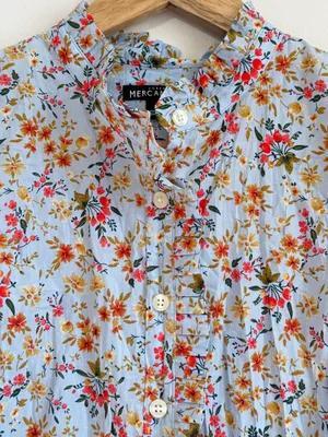 J. Crew Floral Button Up Shirt Size Small Blue Orange Cotton thumbnail 5