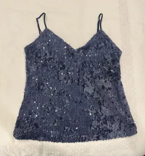 DKNY navy blue shinny top xs thumbnail 1
