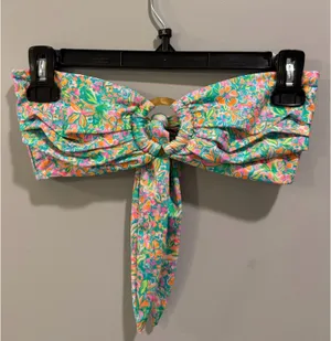 Kulani Kinis Spring Fling Shimmer O-Ring Floral Bandeau Bikini Top Green Multi thumbnail 7