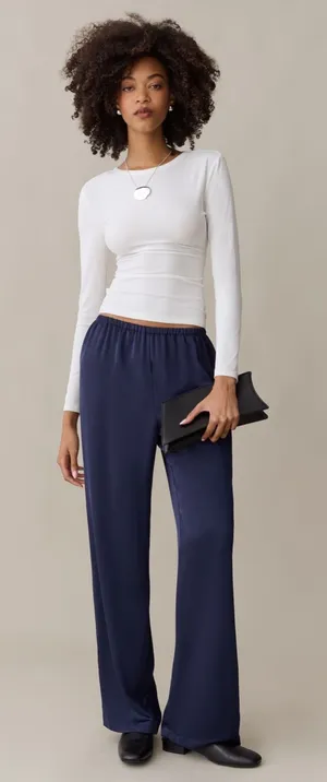 NWT Theory CAARA Ivanna Pant Navy Blue Size Large L Few Moda thumbnail 1