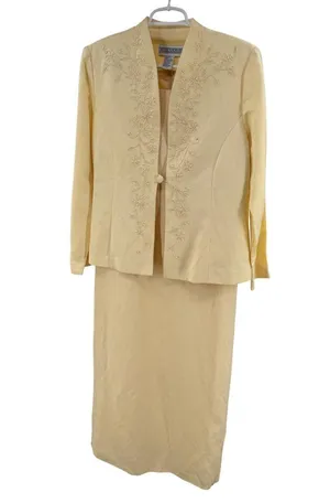 Jessica Howard Butter Yellow Embroidered Midi Dress and jacket 2pc set 12 linen thumbnail 1