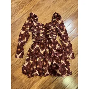 House Of Harlow Short Cotton Tiered Ruffle Party Dress XS Brown Artsy Hippie thumbnail 6