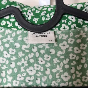 Jacqueline De Yong JDY Lela Green Floral Ditsy Button-Down Mini Shirt Dress XS thumbnail 3