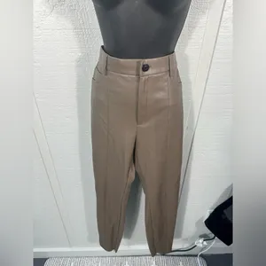 Zara Women’s Tan Skinny Faux Leather Pants Size Medium NWOT thumbnail 2