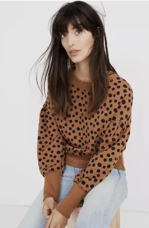 Madewell Pleated-Sleeve Leopard Dot Cropped sweatshirt, size XS thumbnail 1