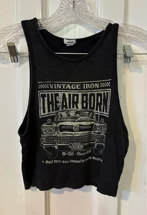 Garage Black Ribbed Vintage Car Graphic Crop Tank thumbnail 1