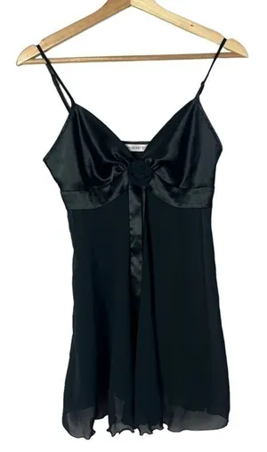 Victoria's Secret Black‎ Satin Chiffon Rose Teddie Chemise Nightgown Slip XS thumbnail 1