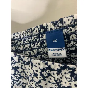 Old Navy Fit Flare Linen Blend Cami Navy White Floral Print Dress 2X Coastal Vac thumbnail 3