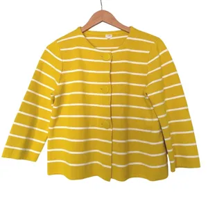 J.Crew Yellow White Striped Cotton Button Front Cardigan Sweater Size Large thumbnail 2