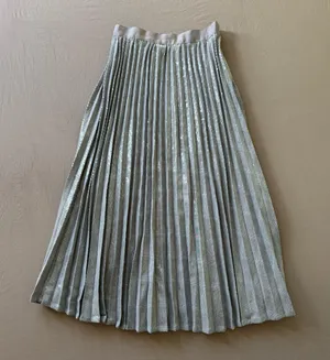 Plaid Pleated Sequin Midi Skirt Silver Size XS thumbnail 2