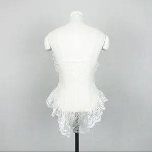 Vintage Ruffled Lace-Up Lace Bodysuit Lingerie in White | Size S thumbnail 8