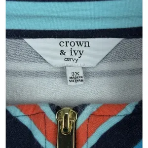 Crown & Ivy Woman’s Top 3X Blue/Orange 1/4 Zip Stripe Casual French Terry thumbnail 3