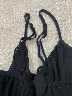 Aritzia Wilfred Black Smocked Mini Dress with Ruffle Hem Size M thumbnail 13