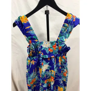 Vintage Liberty House of Hawaii Blue Floral Tropical Ruffle Satin Midi Sundress thumbnail 2