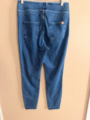 Halara m 7/8 Womens Blue Denim-Style Mid-Rise Jeggings With Stretch Waistband thumbnail 3