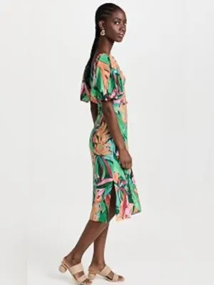 Farm Rio Puff-Sleeve Midi Dress Banana Leaf thumbnail 5