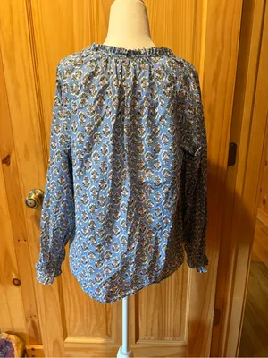 J. Crew floral print cotton blouse/tunic women’s M blue pink green thumbnail 2
